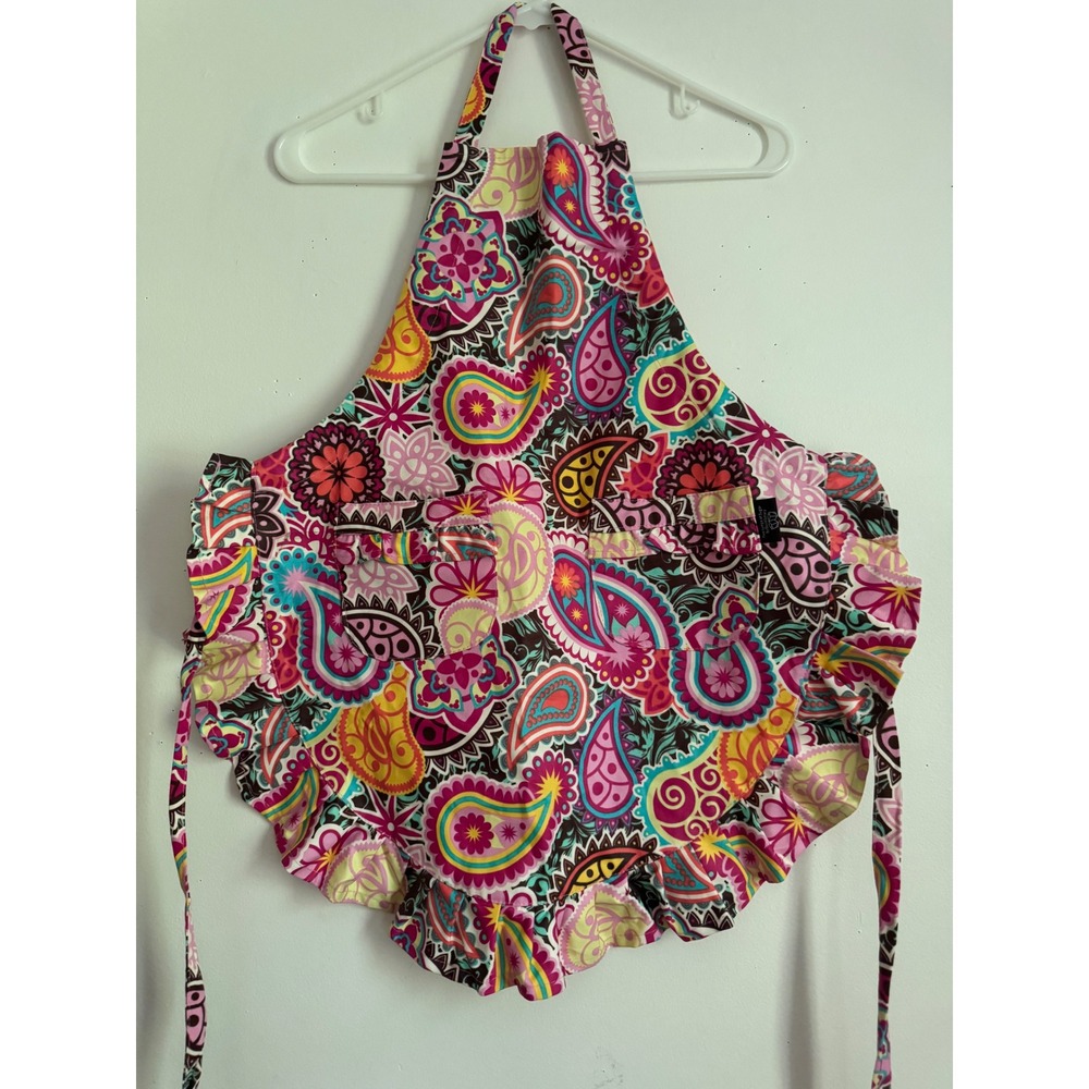 Two Lumps of Sugar Paisley Ruffle Apron Multi-Color Floral Kitchen Pockets